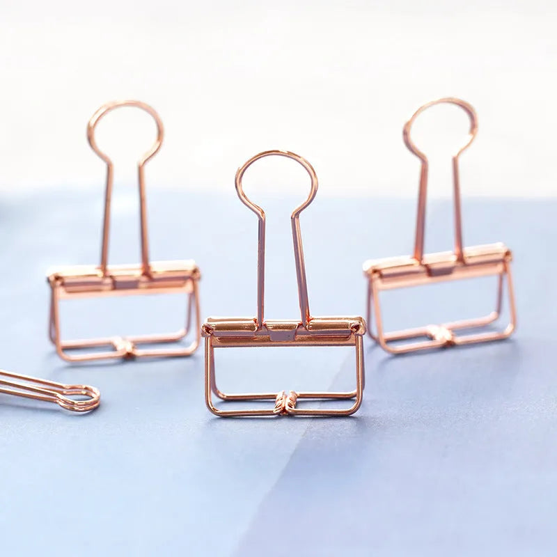 Rose gold metal binder set showing small and large ticket holder folders for test papers and documents