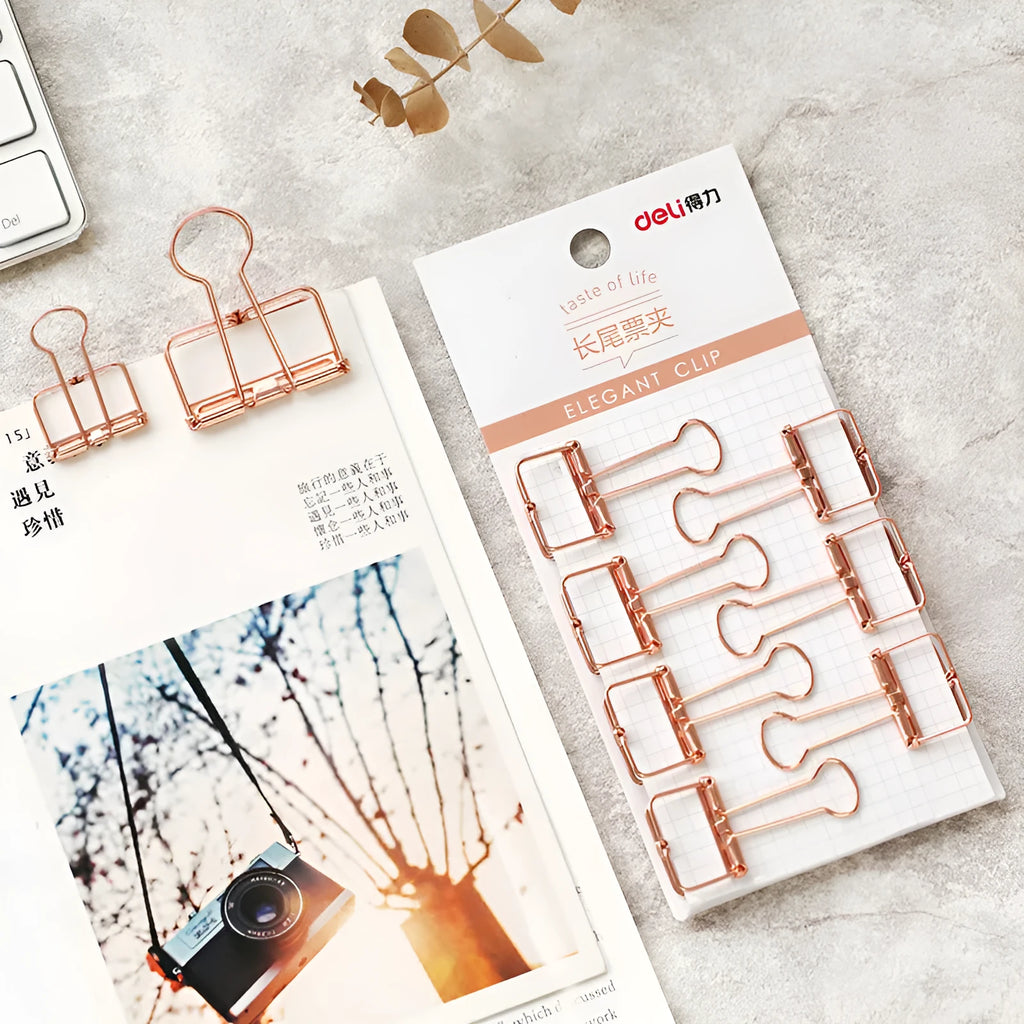 Rose gold metal binder set showing small and large ticket holder folders for test papers and documents
