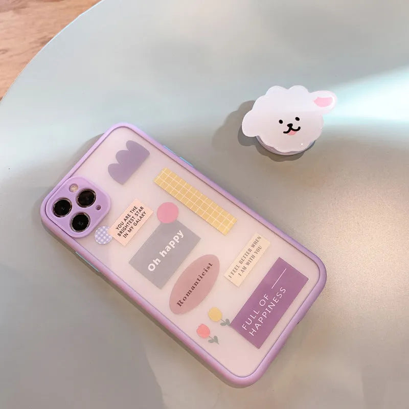 Frosted painted TPU iPhone case with a flip-out stand in a cartoon animal design