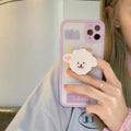 Frosted painted TPU iPhone case with a flip-out stand in a cartoon animal design