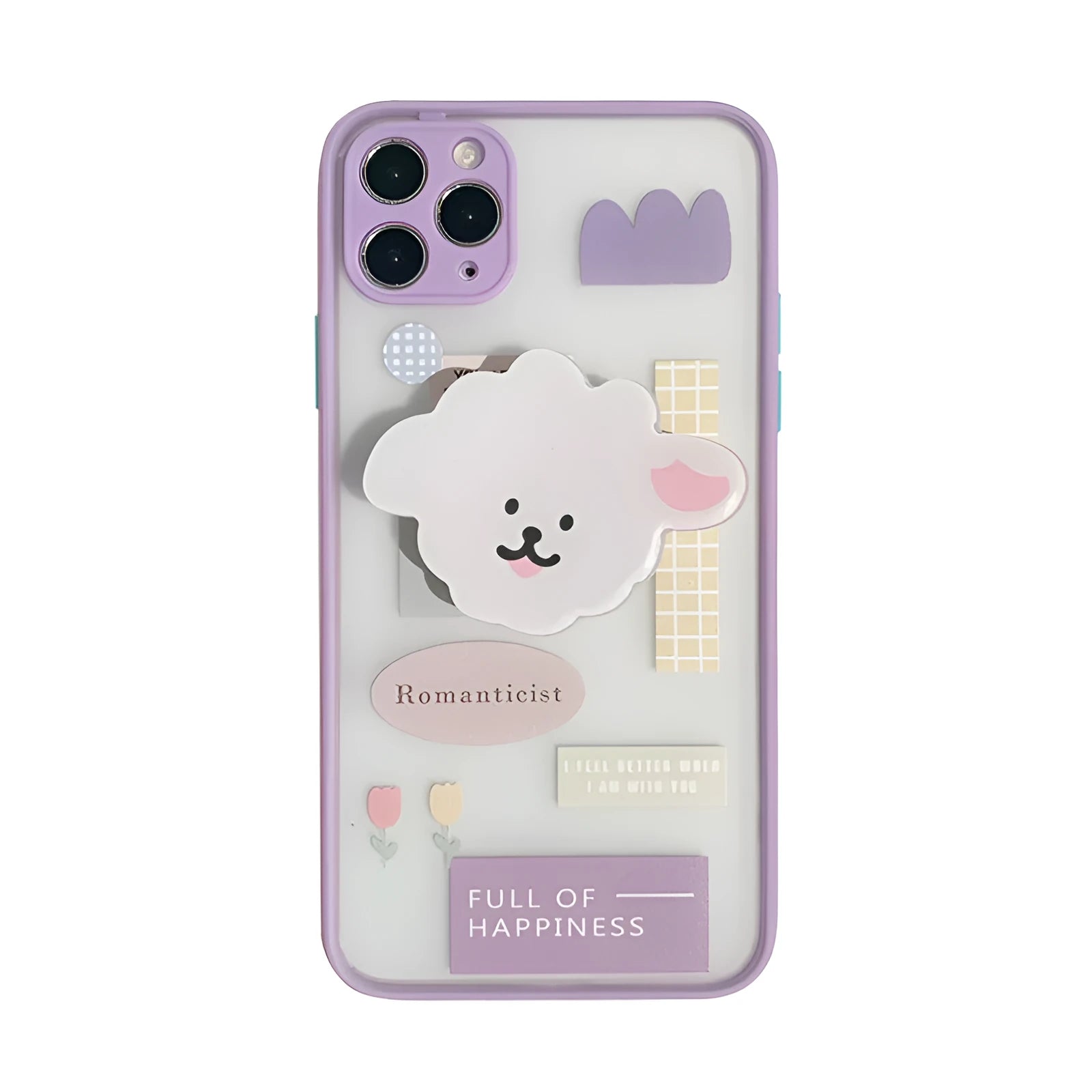 Frosted painted TPU iPhone case with a flip-out stand in a cartoon animal design