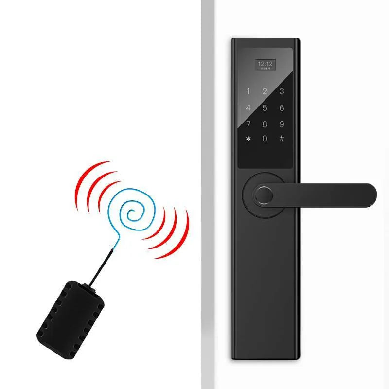 Home security door fingerprint lock with black finish and fingerprint sensor
