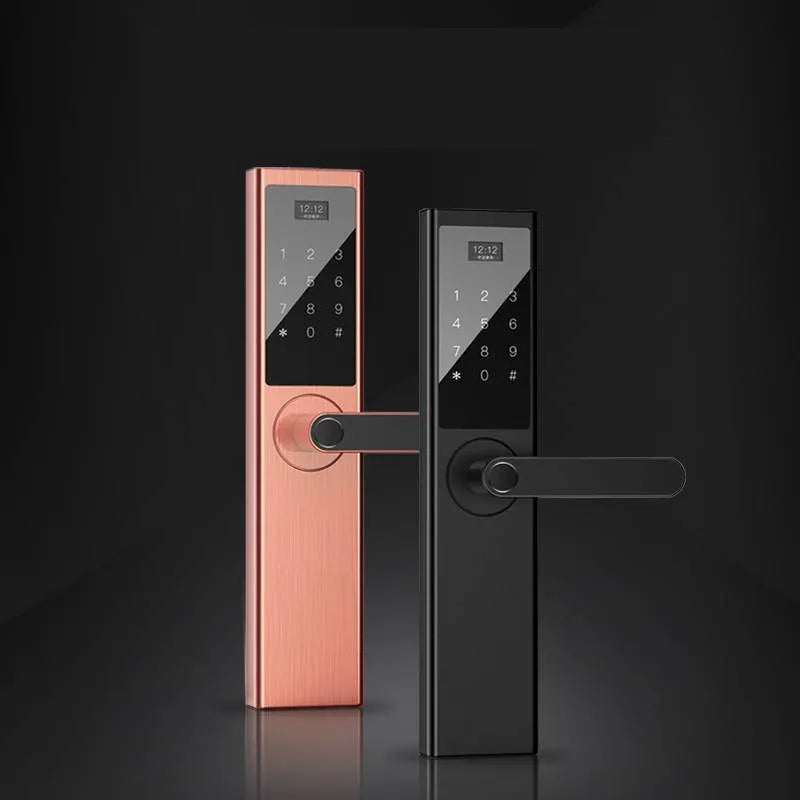 Home security door fingerprint lock with black finish and fingerprint sensor