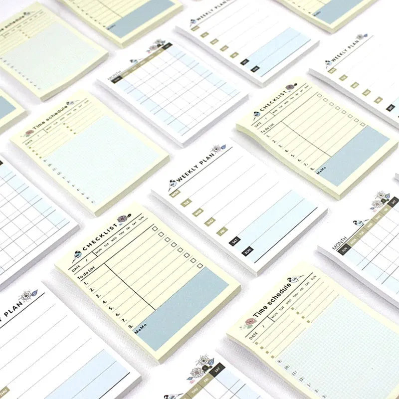 Weekly monthly work plan diary showing four design options in 10.2x7.2cm compact paper planner format