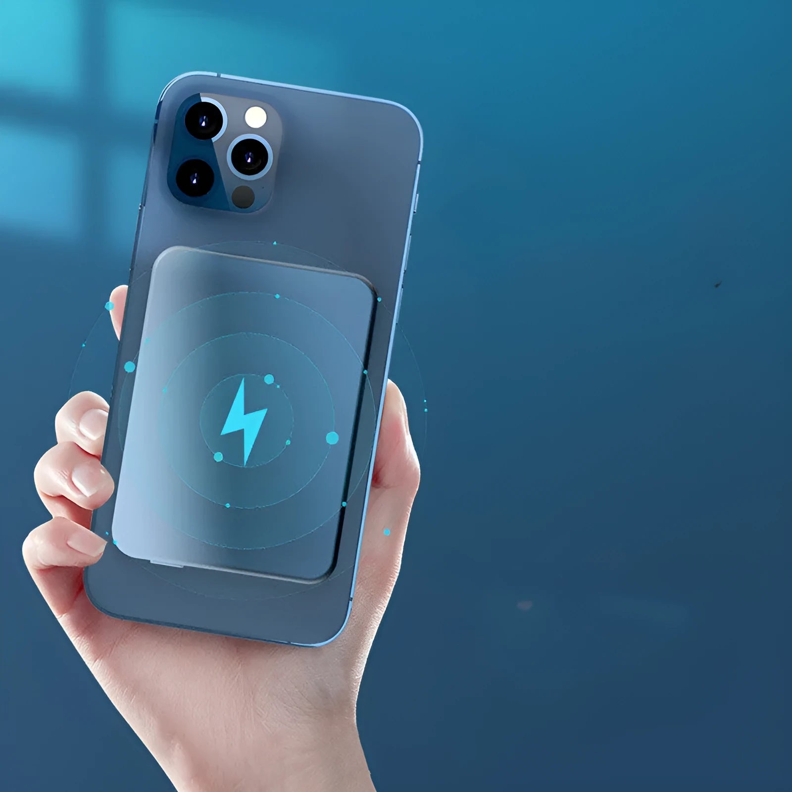 Silver aluminium wireless magnetic charging power bank for iPhone showing USB-C port.