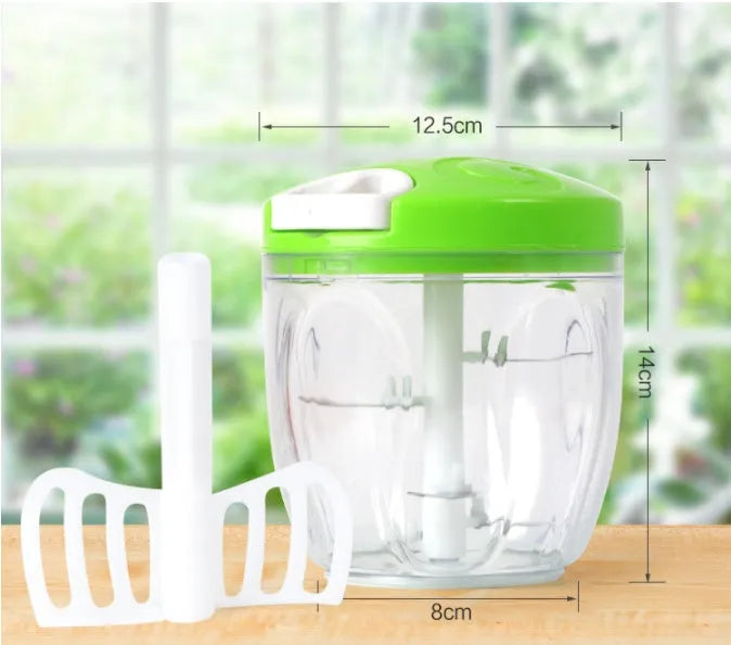 Green manual kitchen chopper with three stainless steel blades and 500ml container capacity