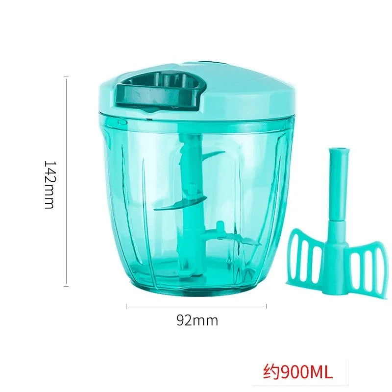 Green manual kitchen chopper with three stainless steel blades and 500ml container capacity