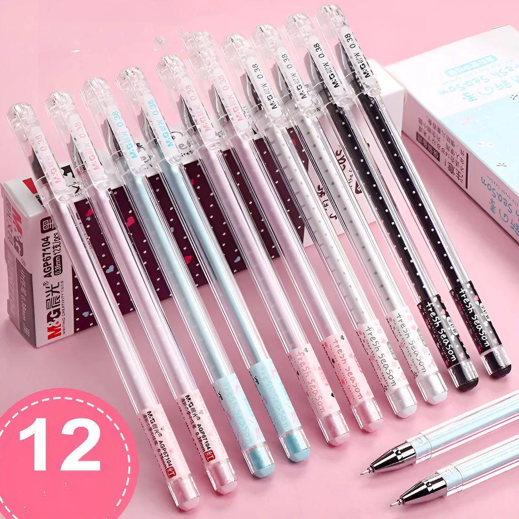 Neutral syringe pen with cartoon design in black, blue, and pink colours for student writing