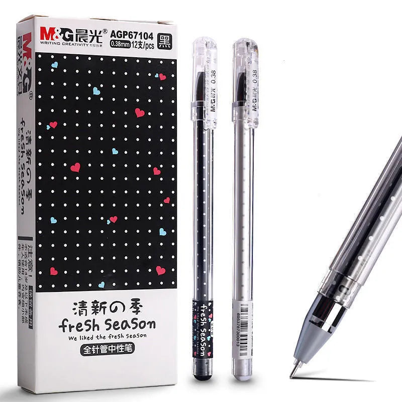 Neutral syringe pen with cartoon design in black, blue, and pink colours for student writing
