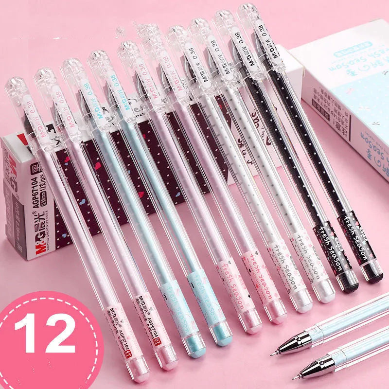 Neutral syringe pen with cartoon design in black, blue, and pink colours for student writing