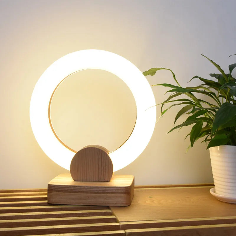 Wooden art circular chandelier with acrylic shade in modern Nordic style, showing 20cm and 30cm diameter options