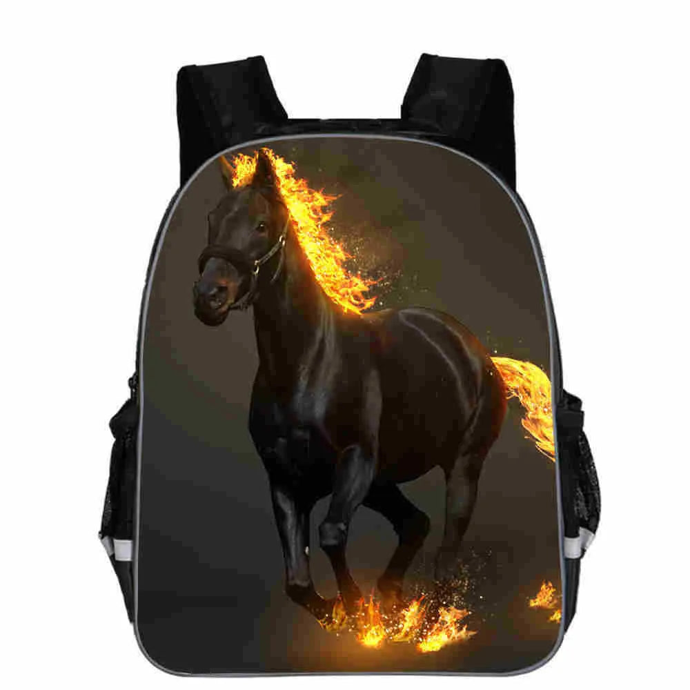Horse head cartoon lightning design school backpack in multiple colours and sizes from 11 to 18 inches