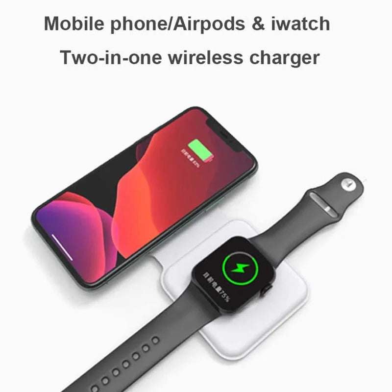 White foldable 2-in-1 magnetic wireless charger for phone and watch, showing 180° hinge.