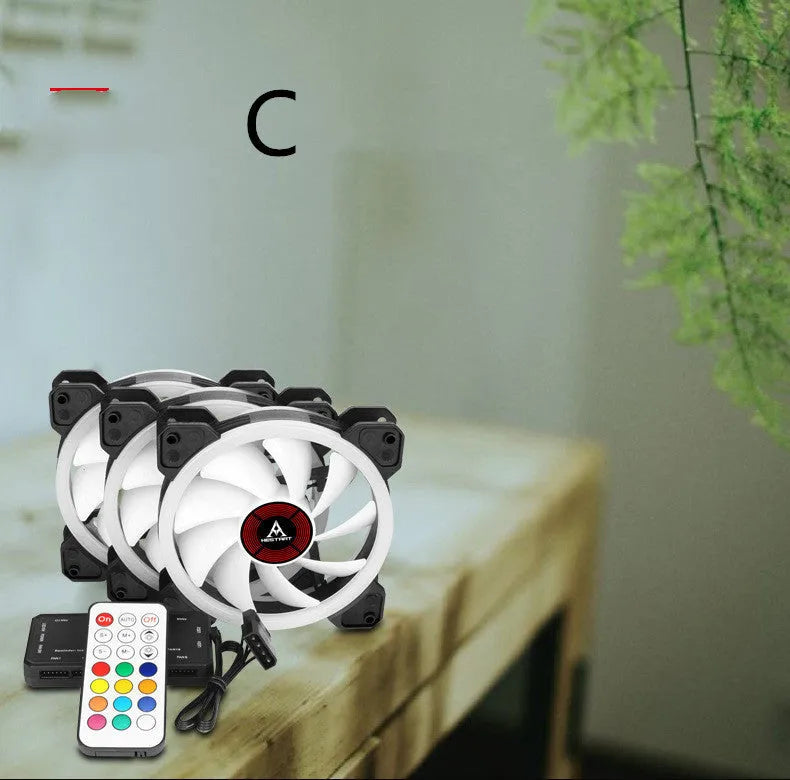 12cm PC chassis fan with camouflage-pattern blades lit by RGB LEDs