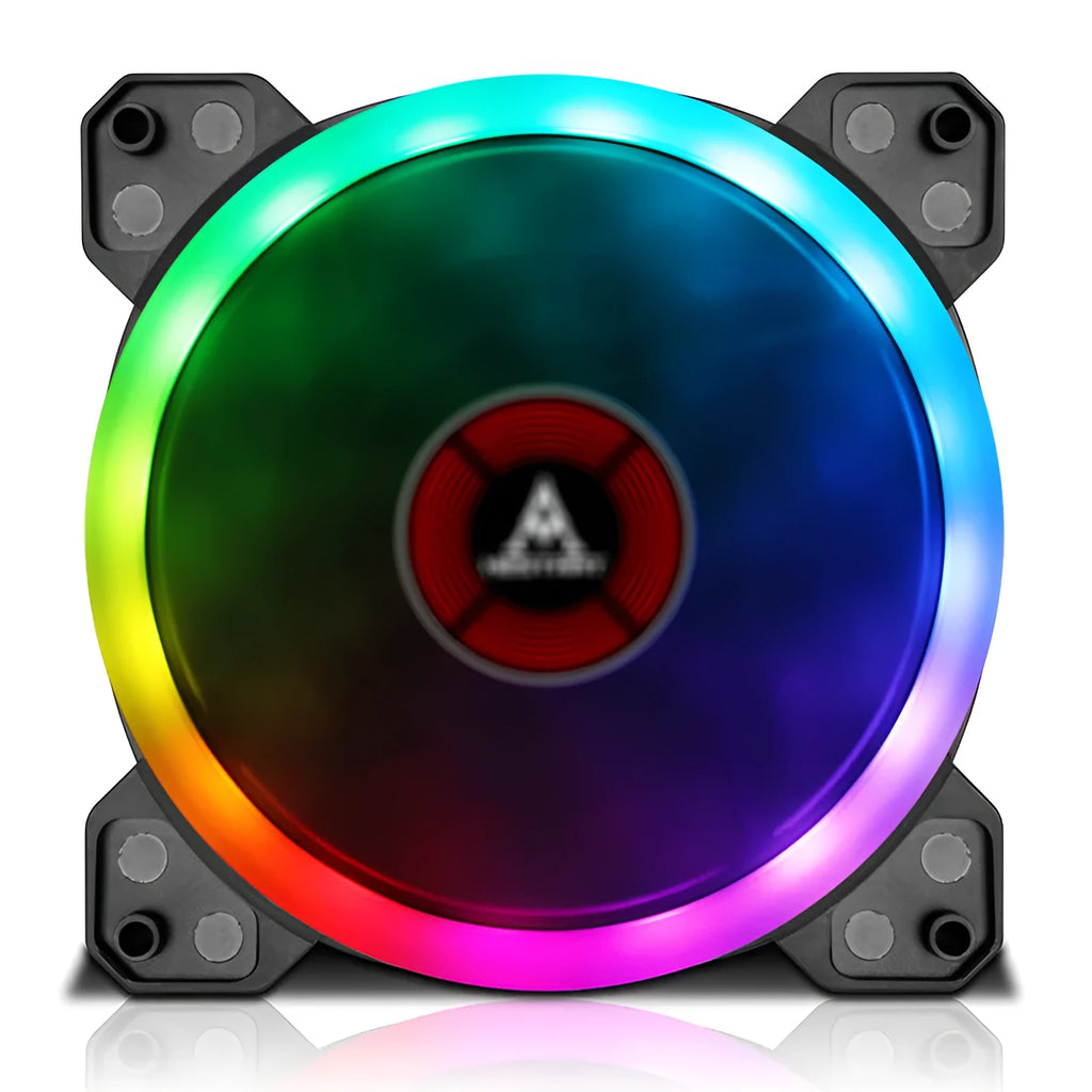 12cm PC chassis fan with camouflage-pattern blades lit by RGB LEDs