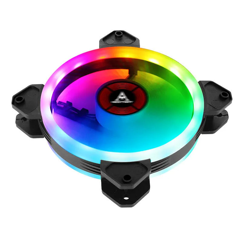 12cm PC chassis fan with camouflage-pattern blades lit by RGB LEDs