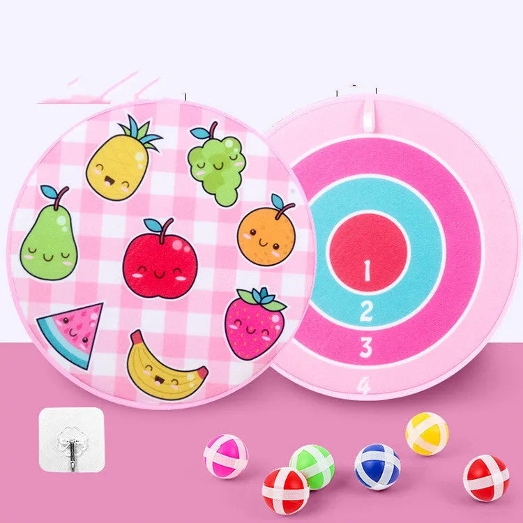 Colourful children's cartoon sticky ball dart board with velcro balls and hook
