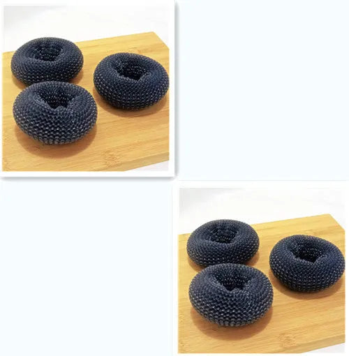 Kitchen palm brush with integrated push-type soap dispenser and bristles for scrubbing.