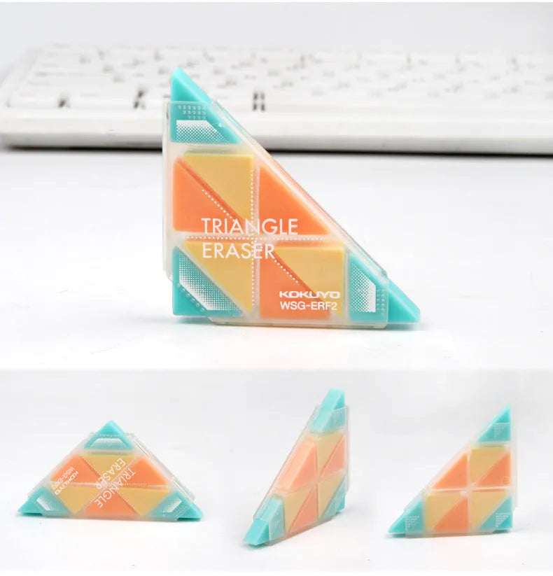 Country Reputation triangular PVC eraser in blue, red, yellow, and mixed colours for multi-angle detail erasing