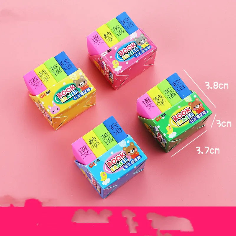 Cartoon book eraser sets for kindergarten prizes in large and small size options