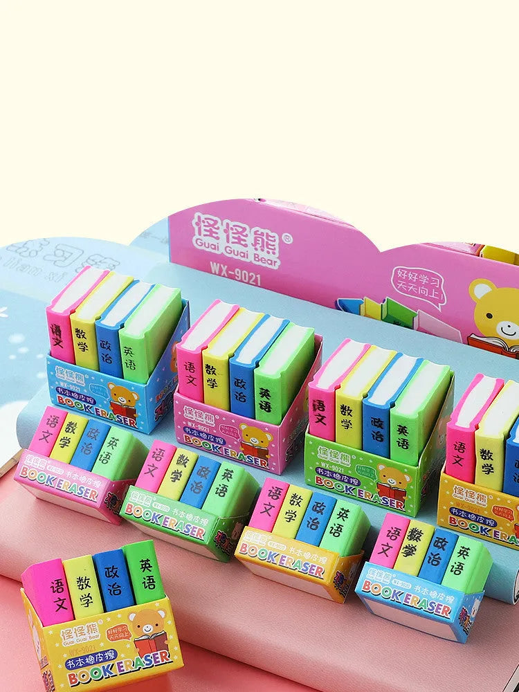 Cartoon book eraser sets for kindergarten prizes in large and small size options