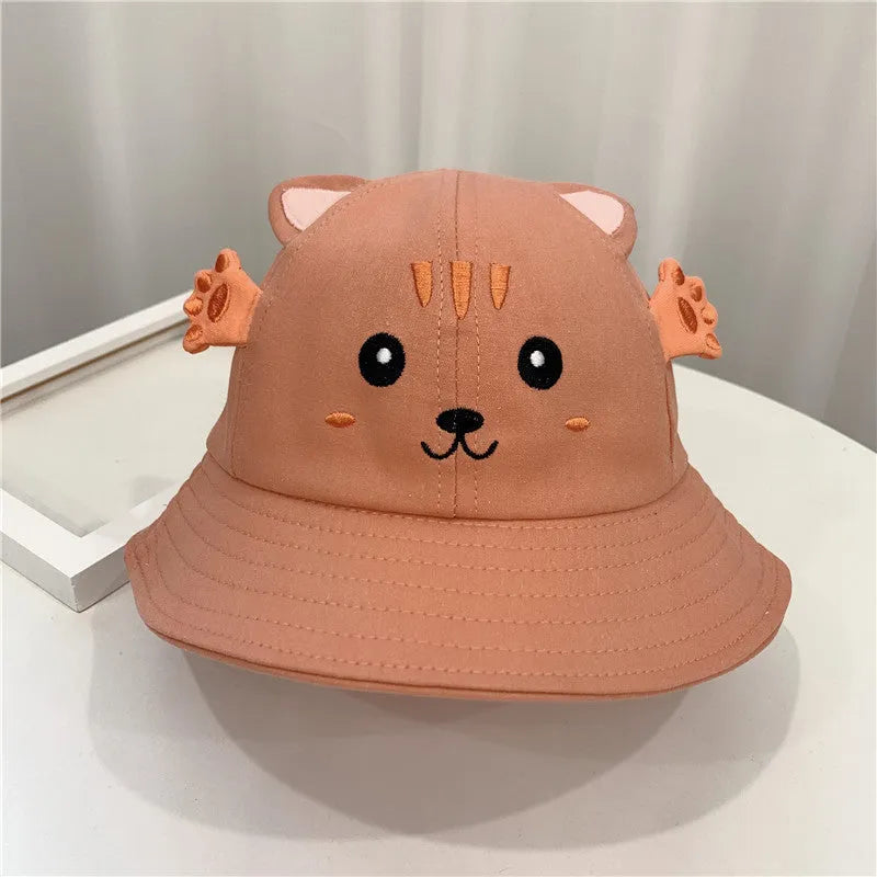 Kitten and Frog cotton sun hat for children, fisherman style, 48 cm head circumference, blue colour