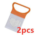 Vegetable holder cutting aid for onions and tomatoes with blue easy-grip handle, PP plastic and 430 steel, 10.5cm x 7.8cm