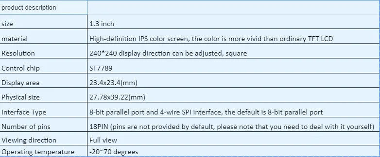 1.3-inch square IPS LCD colour display module on a green PCB with an 18-pin connector.