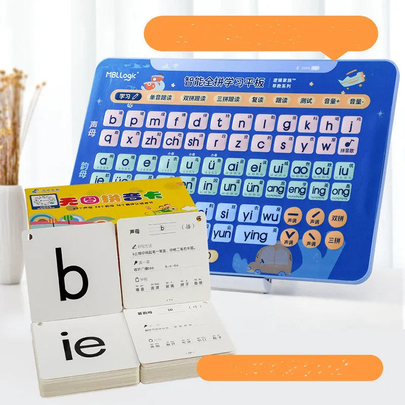 14-inch interactive Chinese learning wall chart tablet with set of pinyin spelling cards for children.