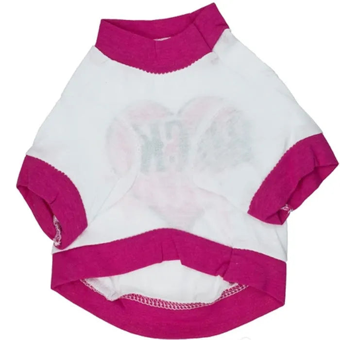 A casual cotton t-shirt for dogs shown in a leisure style, available in multiple sizes.