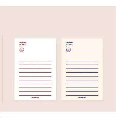 Apple-compatible memo pad notebook with colourful cover designs showing blank and lined paper options