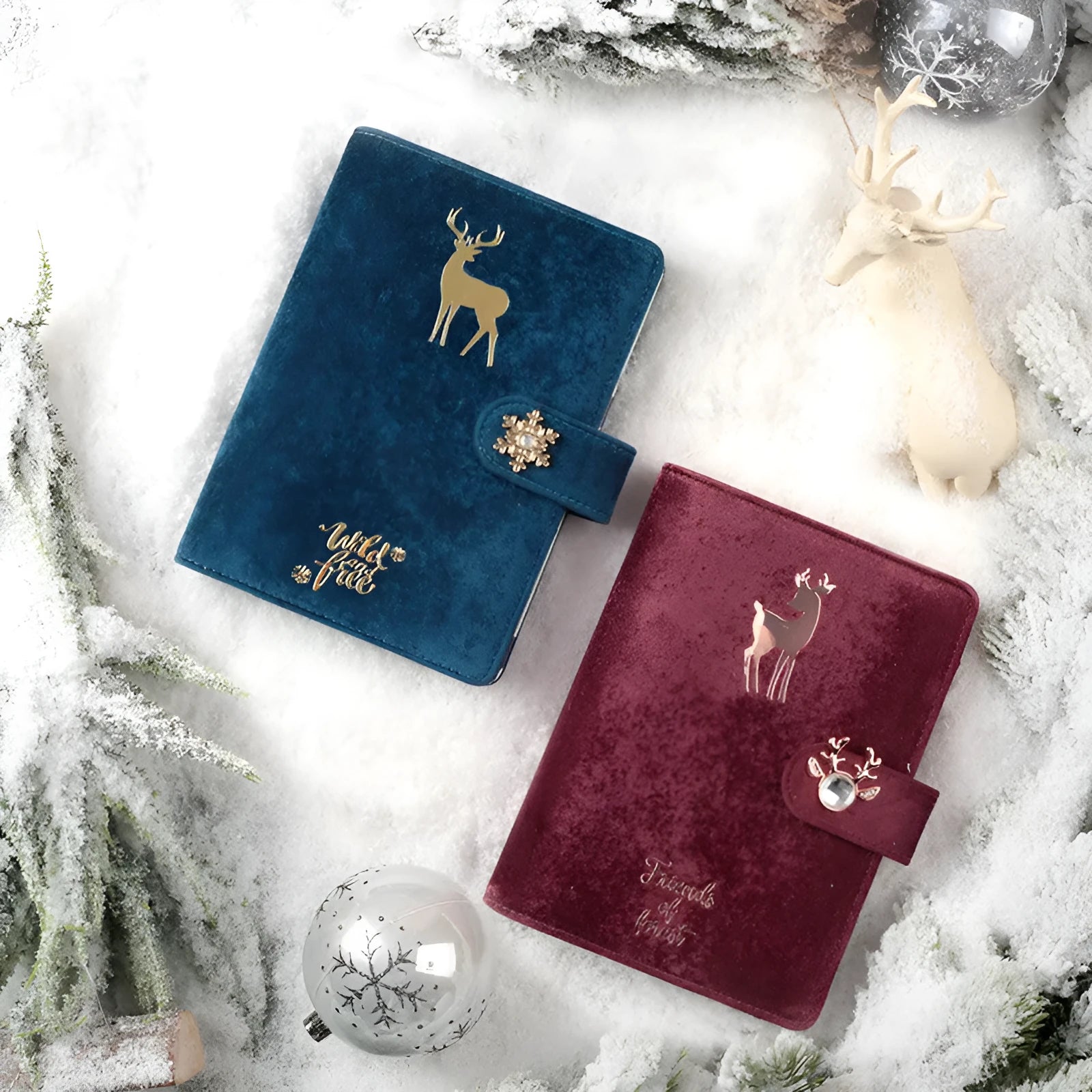 A6 loose-leaf notebook with a textured cloth cover, shown in a blue velvet colour variant, open to reveal binder rings.