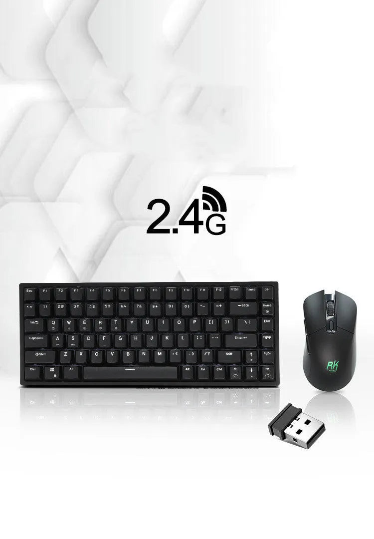 RK526 wireless mechanical keyboard and mouse set with USB transmitter and charging cable