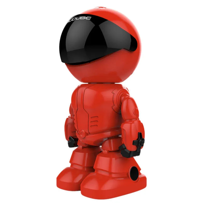 Silver remote HD night vision robot security camera with PTZ rotation and wide-angle lens