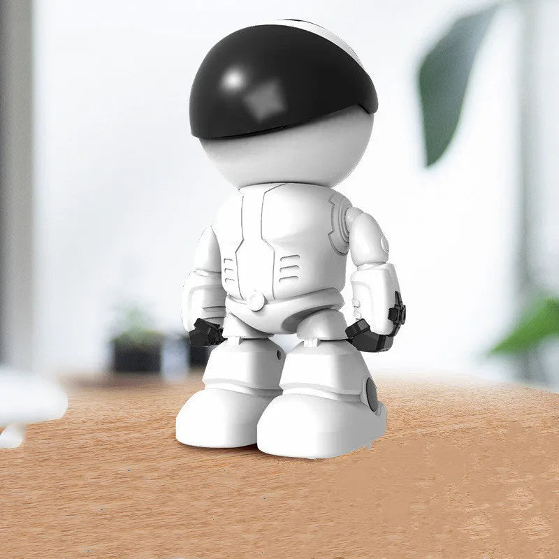 Silver remote HD night vision robot security camera with PTZ rotation and wide-angle lens