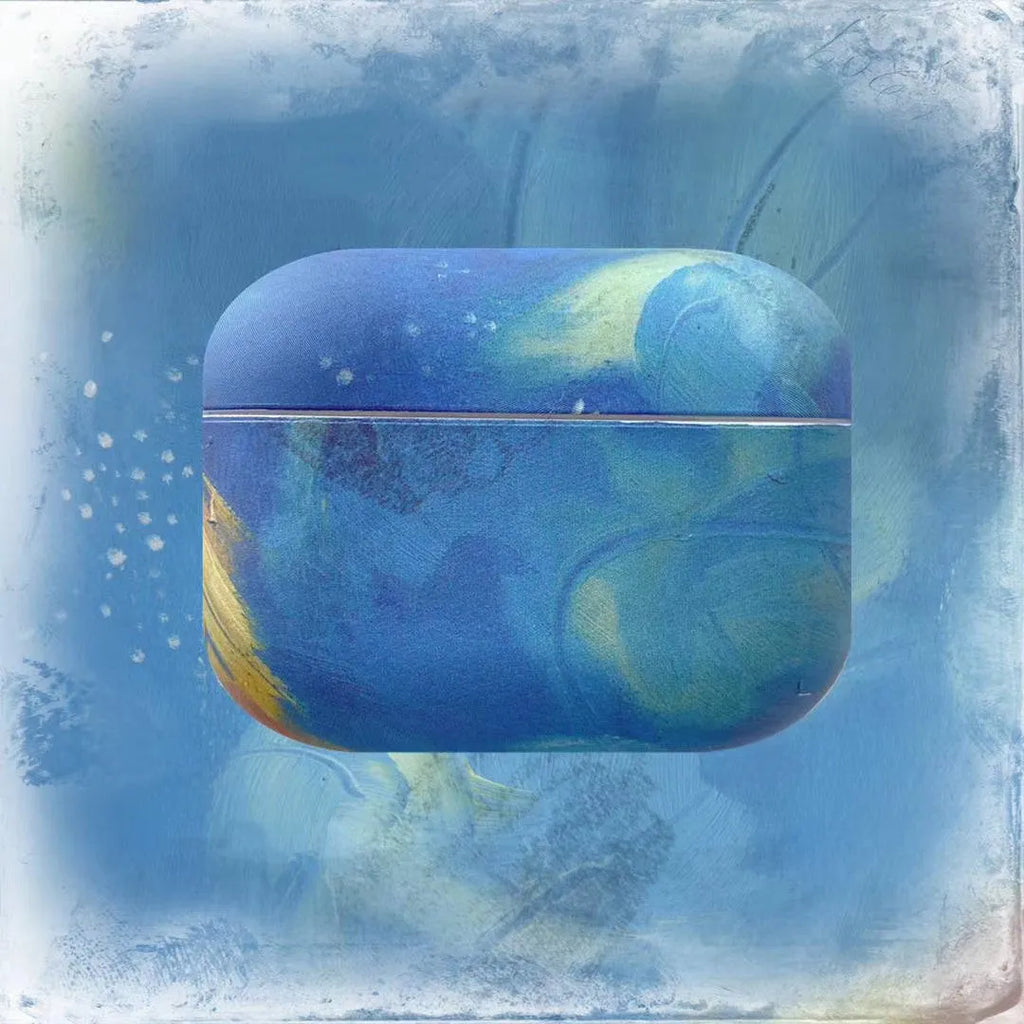 Pink and blue watercolour pattern hard plastic protective sleeve for Apple AirPods Pro and AirPods 1/2 cases.