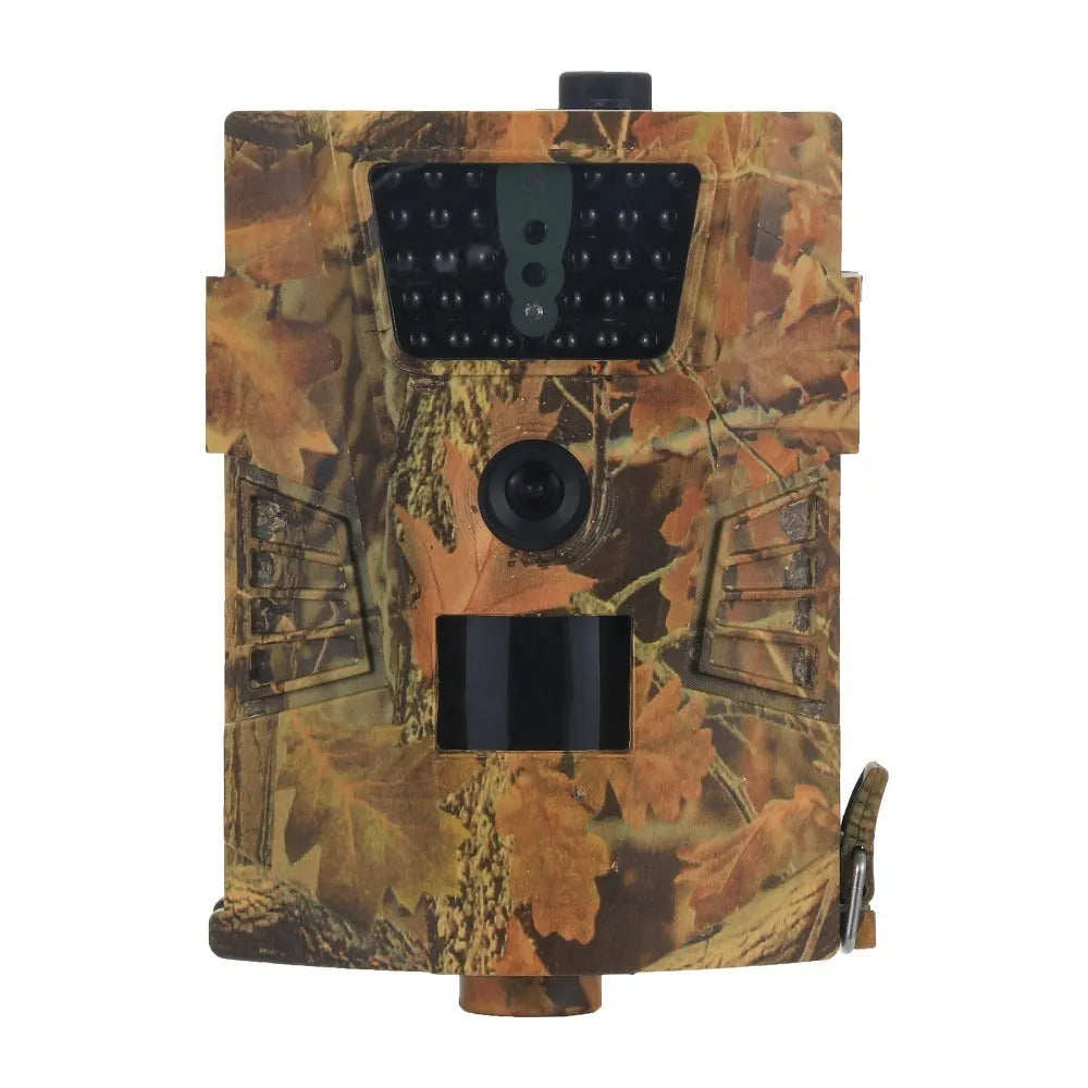 Orchard surveillance camera with compact black casing and lens for outdoor farm security monitoring