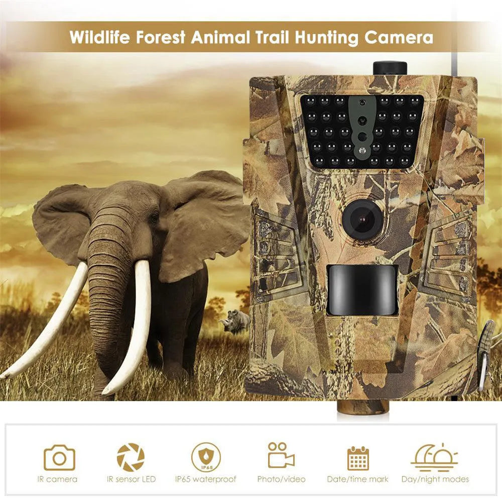 Orchard surveillance camera with compact black casing and lens for outdoor farm security monitoring