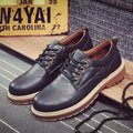 Men's black casual tooling shoes with a round toe and lace-up front on a rubber sole.