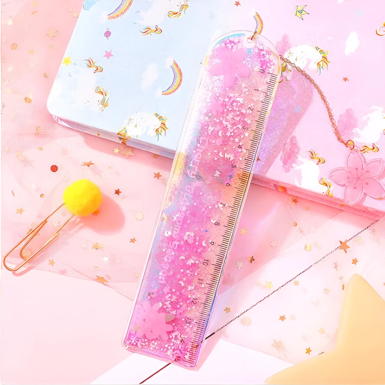 15cm colourful ruler with laser-cut heart designs serving as both measurement tool and bookmark
