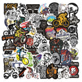 Pack of 50 bicycle-themed vinyl stickers for decorating notebooks and laptops.