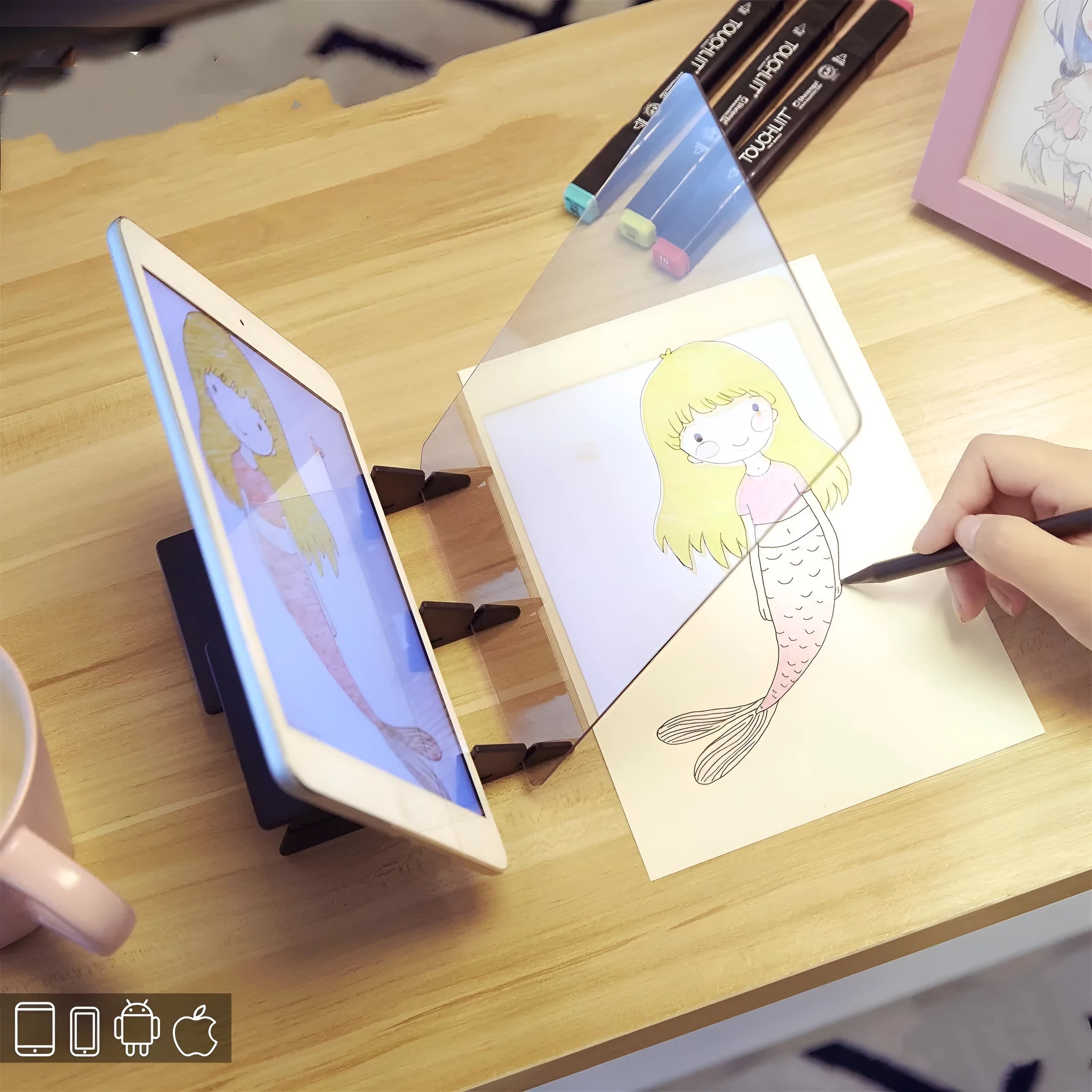 Transparent wood drawing board art copying station measuring 20.2 by 13.5 centimetres
