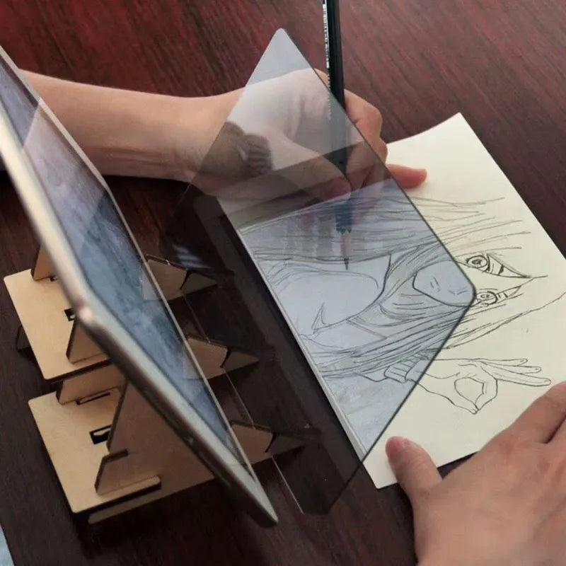 Transparent wood drawing board art copying station measuring 20.2 by 13.5 centimetres