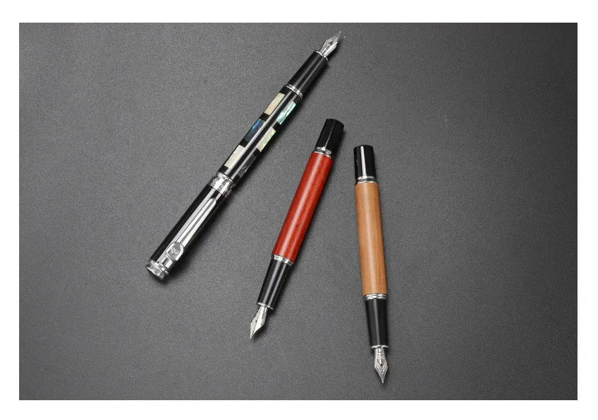 Ceramic colour lacquer pen with rotating ink system and interchangeable nib options in metal body