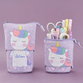 Round Korean-style canvas pencil bag with cartoon pattern in multiple colour options