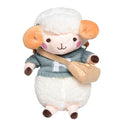 Small square plush crossbody bag with lamb pattern in blue colour showing zipper opening
