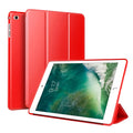 Black clamshell iPad case with integrated silicone stand open to show interior.