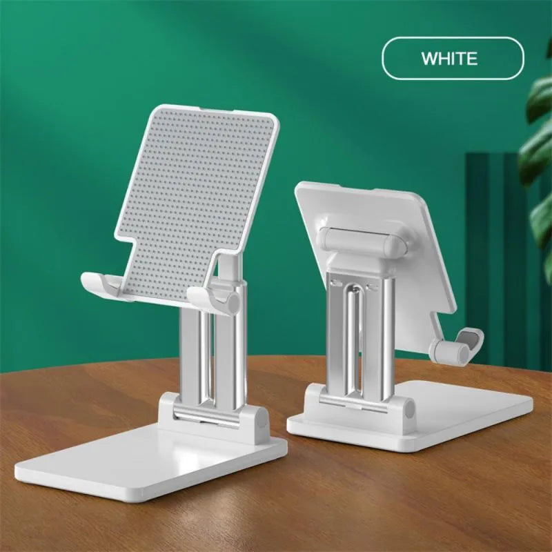 Black universal adjustable desk bracket holding smartphone with dual support rods