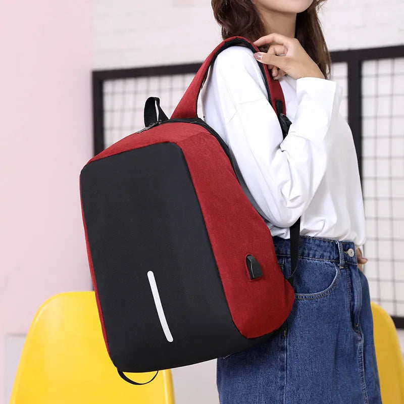 Fashion anti-theft backpack with USB port, air cushion strap, and 16-inch laptop compartment in black