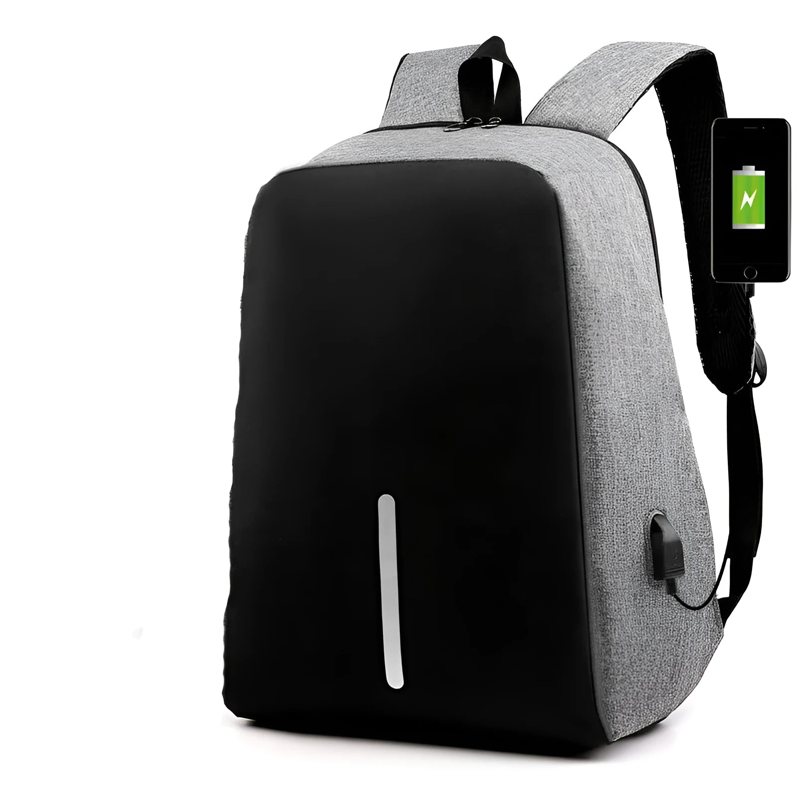 Fashion anti-theft backpack with USB port, air cushion strap, and 16-inch laptop compartment in black